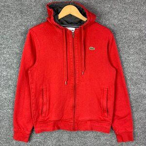 Lacoste Men's Fleece Full Zip‎ Hoodie Sweatshirt Red Sz Small